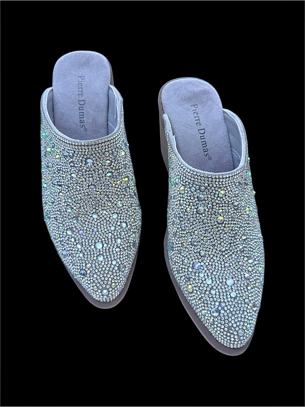 Pierre Dumas Embellished Pointed-Toe Mules in Gray